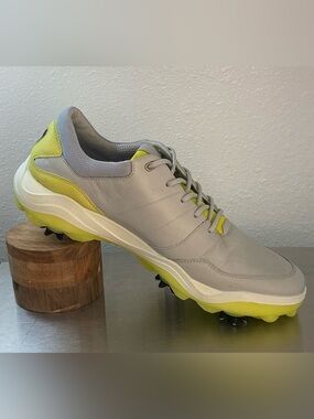 ECCO MEN OR WOMENS GOLF STRIKE HYDROMAX LEATHER GOLF SHOES IN GRAY AND YELLOW